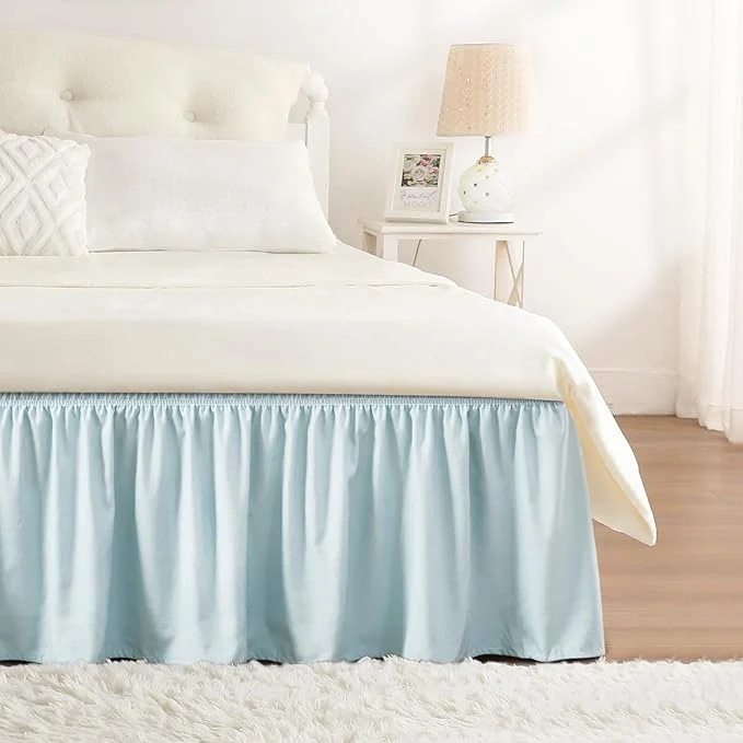 Elegant RIMELA Grayish Blue Bed Skirt Queen Size 18 Inch Drop Wrap Around Elastic Bedskirt Dust Ruffle for Adjustable Bed Base Machine Washable Easy to Install Bed Skirts Green