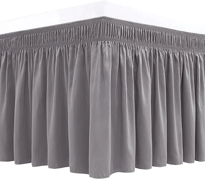 Reliable Biscaynebay Wrap Around Bed Skirts for Queen Beds Extra Long Drop of 25 quot Silver Grey Adjustable Elastic Dust Ruffles Easy Fit Wrinkle Resistant Silky Luxurious Fabric Machine Washable Soft