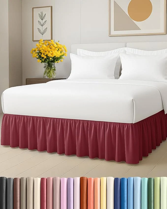 Sophisticated Bedskirt Full Size Ruffle – 12 inch Drop Dust Ruffle Bed Skirt with Platform – Ultra-Soft Easy Fit Premium Hotel Quality – Wrinkle Fade amp Shrink Resistant – for Women Men Kids amp Teens – Burgundy Natural