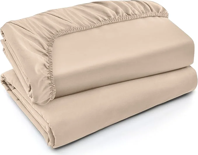 Specialty Utopia Bedding Fitted Sheet – Pack of 2 Bottom Sheets – Soft Brushed Microfiber – Deep Pockets Shrinkage amp Fade Resistant – Easy Care Full Beige Professional