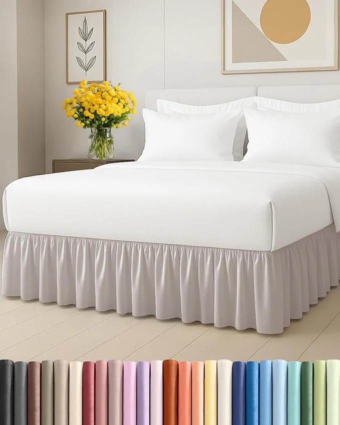 Authentic Bedskirt Queen Size Ruffle – 12 inch Drop Dust Ruffle Bed Skirt with Platform – Soft Easy Fit Premium Hotel Quality – Wrinkle Fade amp Shrink Resistant – for Women Men Kids and Teens – Light Grey Original
