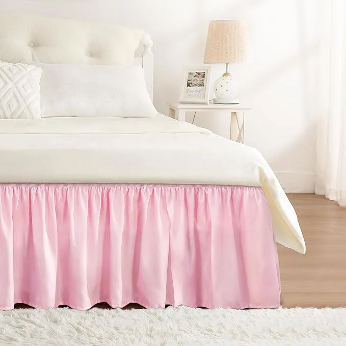 Eco-Friendly RIMELA Dusty Pink Bed Skirt Queen Size 15 Inch Drop Wrap Around Elastic Bedskirt Dust Ruffle for Adjustable Bed Base Machine Washable Easy to Install Bed Skirts Soft