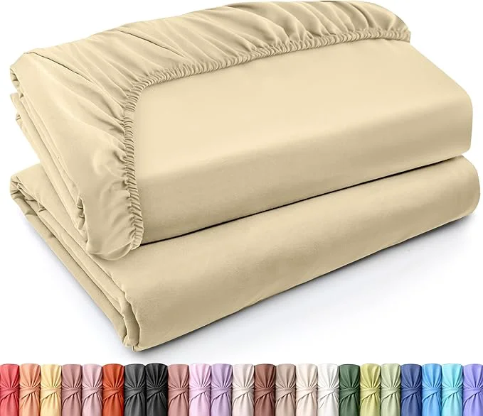 Excellent Utopia Bedding King Fitted Sheets – Bulk Pack of 2 Bottom Sheets – Soft Brushed Microfiber – Deep Pockets – Shrinkage amp Fade Resistant – Easy Care King Beige Verified