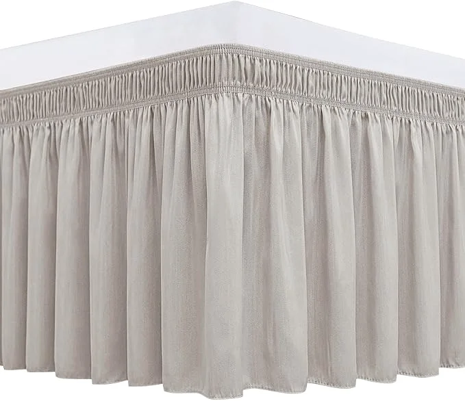 World-Class Biscaynebay Wrap Around Bed Skirts for Queen Beds with 18 quot Drop Camel Grey Adjustable Elastic Dust Ruffles Easy Fit Wrinkle Resistant Silky Luxurious Fabric Machine Washable Detailed
