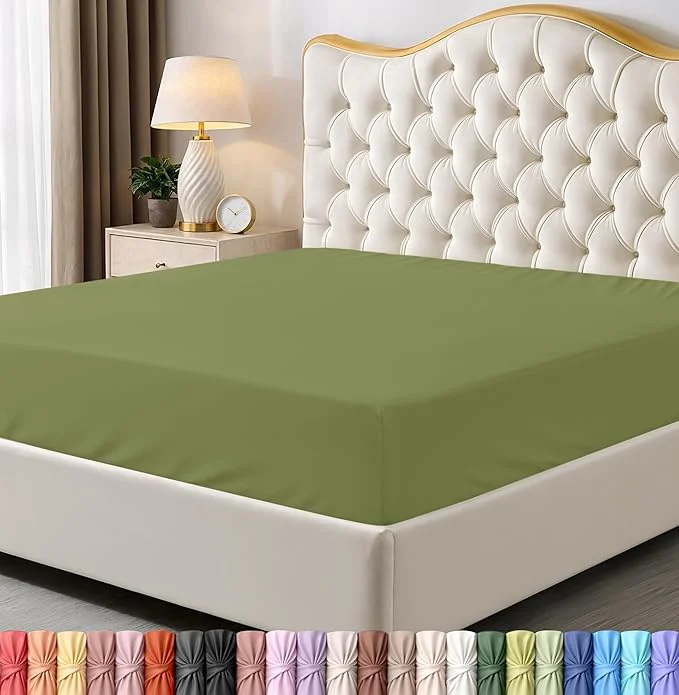 Unique Utopia Bedding Queen Fitted Sheet – Bottom Sheet – Deep Pocket – Soft Microfiber – Shrinkage and Fade Resistant-Easy Care -1 Fitted Sheet Only Olive Detailed