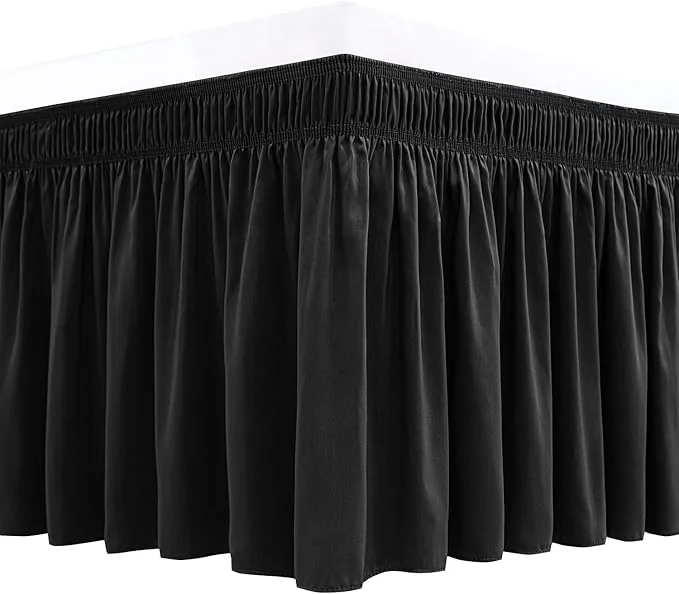Crafted Biscaynebay Wrap Around Bed Skirts for Full amp Full XL Beds 17 quot Long Drop Black Adjustable Elastic Dust Ruffles Easy Fit Wrinkle amp Fade Resistant Silky Luxurious Fabric Solid Machine Washable Dependable