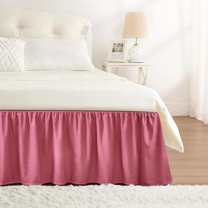 Selected RIMELA Dusty Red Bed Skirt Queen Size 15 Inch Drop Wrap Around Elastic Bedskirt Dust Ruffle for Adjustable Bed Base Machine Washable Easy to Install Bed Skirts Soft