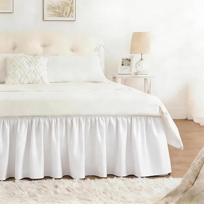Safe RIMELA Warm White Bed Skirt Queen 25 Inch Drop Elastic Bed Skirts Queen Size Dust Ruffle Bedskirt for Adjustable Bed Base Wrinkle amp Fade Resistant Silky Luxurious Fabric Easy to Install Natural