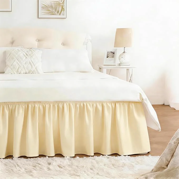 Easy-to-Use RIMELA Bed Skirt King Size 12 Inch Drop Wrap Around Elastic Bedskirt Solid Microfiber Luxury Hotel Quality Fabric Easy to Install Machine Washable Wrinkle amp Fade Resistant Butter Yellow Official
