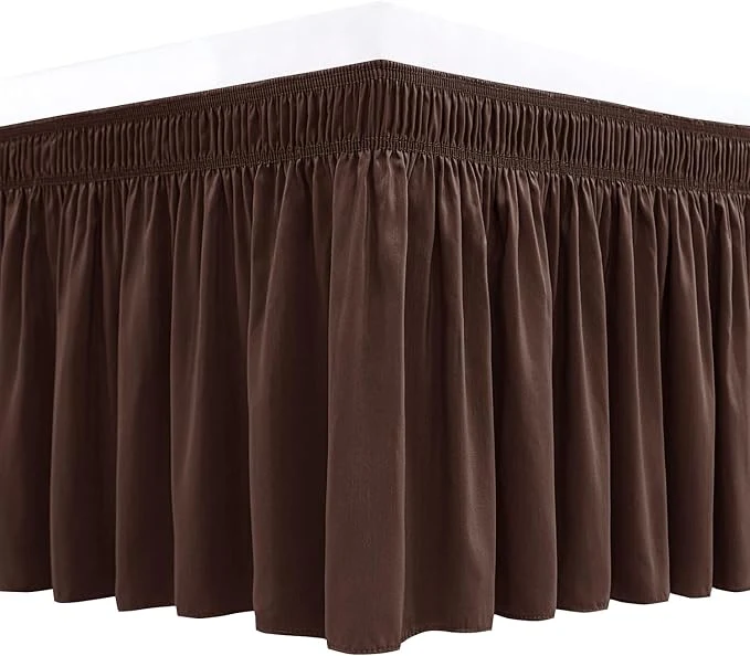 Flexible Biscaynebay Wrap Around Bed Skirts for Queen Beds 15 quot Drop Brown Adjustable Elastic Dust Ruffles Easy Fit Wrinkle amp Fade Resistant Silky Luxurious Fabric Machine Washable Green