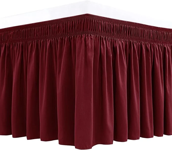 Fine Biscaynebay Wrap Around Bed Skirts for Full amp Full XL Beds 15 quot Drop Burgundy Adjustable Elastic Dust Ruffles Easy Fit Wrinkle amp Fade Resistant Silky Luxurious Fabric Machine Washable Consistent