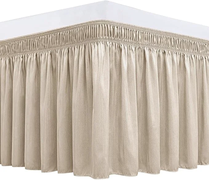 Trendy Biscaynebay Wrap Around Bed Skirts for Queen Beds 15 quot Drop Light Camel Elastic Dust Ruffles with Adjustable Belts Silky Luxrious Fabric Machine Washable Proven