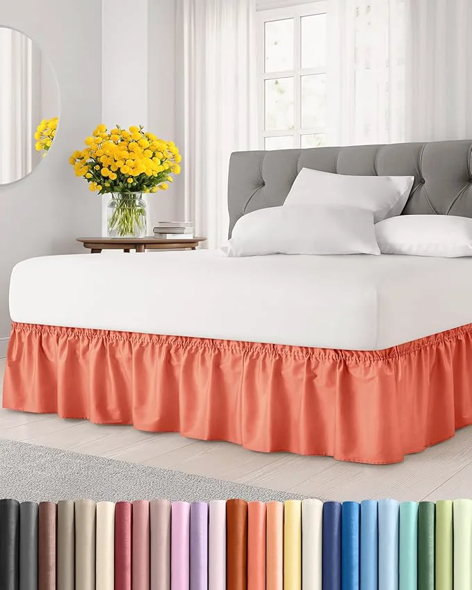 Luxury Wrap Around Dust Ruffle Bed Skirt – Coral – for Full Size Beds with 15 Inch Drop – Easy Fit Elastic Strap – Adjustable Pleated Bedskirt w Brushed Fabric – Wrinkle – for Women Men Kids amp Teens Reliable