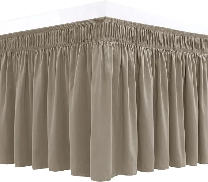 Premium Material Biscaynebay Wrap Around Bed Skirts for Queen Beds Short Drop of 12 quot Taupe Adjustable Elastic Dust Ruffles Easy Fit Wrinkle Resistant Silky Luxurious Fabric Machine Washable Unique