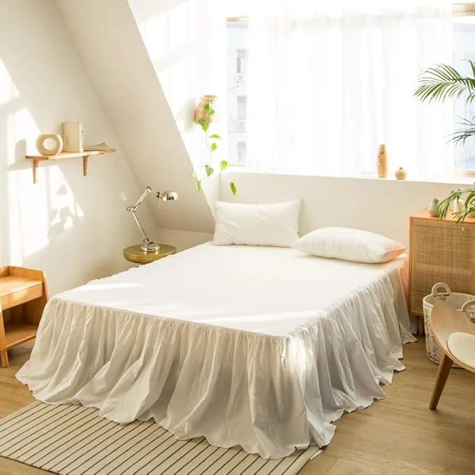Innovative BISELINA French Linen Bed Skirt with Pleated Frills 22-Inch Tailored Drop Natural Flax Cotton Blend Dust Ruffle Soft Cozy Farmhouse Bedding 22 quot Full White Advanced