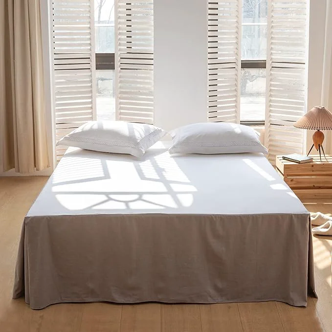 Advanced BISELINA French Linen Bed Skirt with Pleated Corner 22-Inch Tailored Drop Natural Flax Cotton Blend Basic Dust Ruffle Soft Cozy Farmhouse Bedding 22 quot Twin Basic Grey Excellent