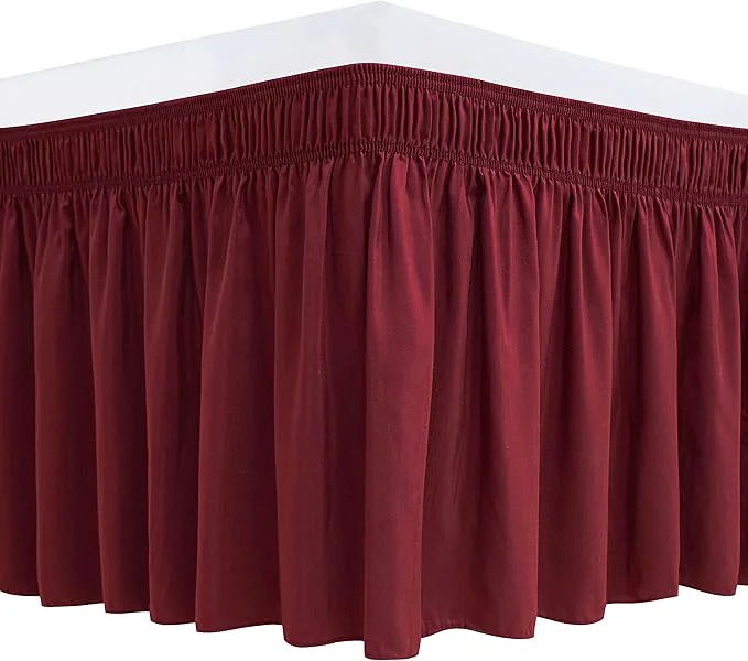 Pure Biscaynebay Wrap Around Bed Skirts for King amp Cal King Beds 16 quot Drop Burgundy Adjustable Elastic Dust Ruffles Easy Fit Wrinkle amp Fade Resistant Silky Luxurious Fabric Solid Machine Washable Quality