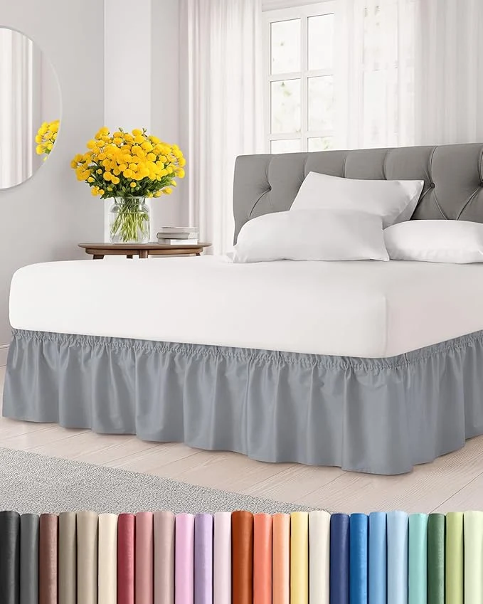 Trusted Wrap Around Dust Ruffle Bed Skirt – Steel Blue – for Queen Size Beds w 12 Inch Drop – Easy Fit Elastic Strap – Adjustable Pleated Bedskirt w Brushed Fabric – Wrinkle Women Men Kids amp Teens Clean