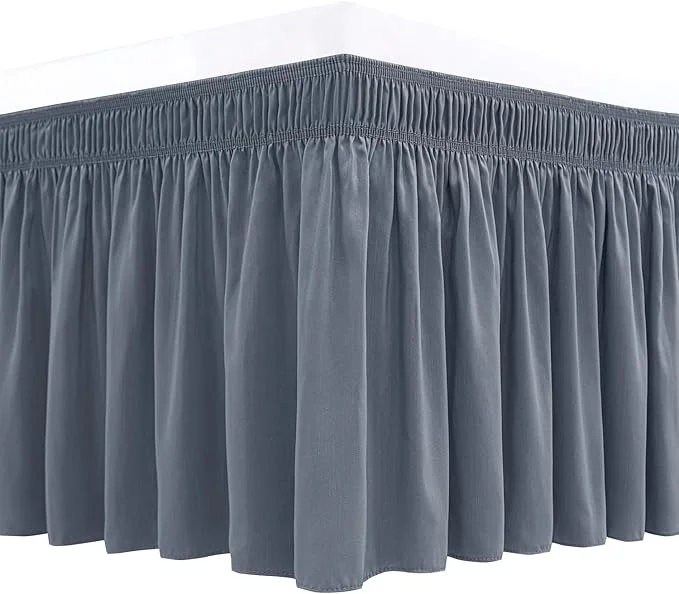 Verified Biscaynebay Wrap Around Bed Skirts for King amp Cal King Beds 17 quot Long Drop Dark Grey Adjustable Elastic Dust Ruffles Easy Fit Wrinkle amp Fade Resistant Silky Luxurious Fabric Solid Machine Washable Enhanced