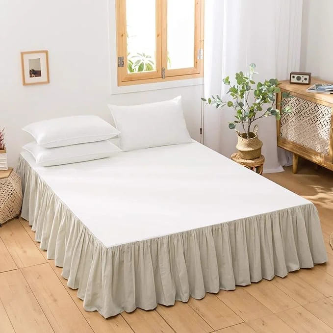 Outstanding BISELINA French Linen Bed Skirt with Pleated Frills 14-Inch Tailored Drop Natural Flax Cotton Blend Dust Ruffle Soft Cozy Farmhouse Bedding 14 quot Queen Linen Refined