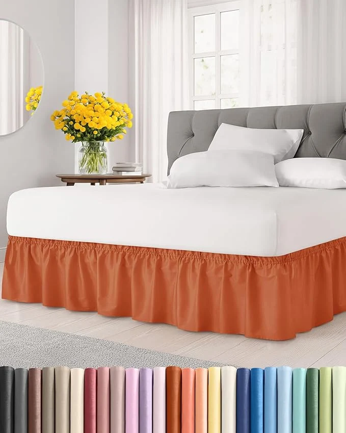 Solid Wrap Around Dust Ruffle Bed Skirt – Terracotta – for Full Size Beds w 15 Inch Drop – Easy Fit Elastic Strap – Adjustable Pleated Bedskirt w Brushed Fabric – Wrinkle Women Men Kids amp Teens Clean