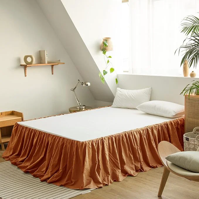 Dependable BISELINA French Linen Bed Skirt with Pleated Frills 22-Inch Tailored Drop Natural Flax Cotton Blend Dust Ruffle Soft Cozy Farmhouse Bedding 22 quot King Rust Clean