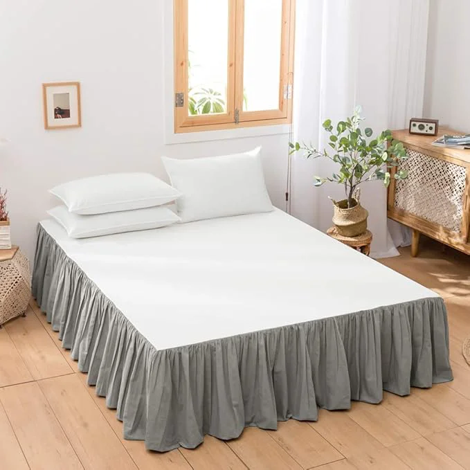 High-Grade BISELINA French Linen Bed Skirt with Pleated Frills 14-Inch Tailored Drop Natural Flax Cotton Blend Dust Ruffle Soft Cozy Farmhouse Bedding 14 quot Full Grey Solid
