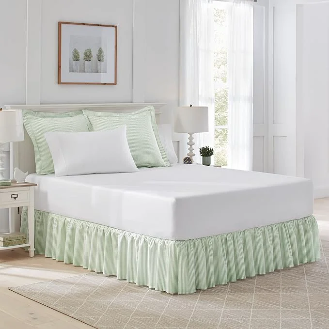 Artisan Laura Ashley Home – Twin Bedskirt Cotton Ruffled Bedding Smooth amp Lightweight Dorm Essentials Oeko-Tex Ticking Stripe Green Powerful