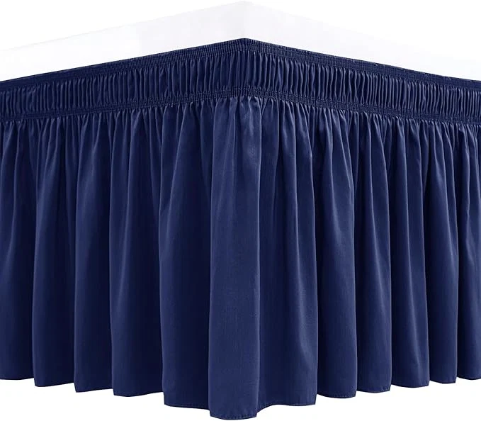 Specialty Biscaynebay Wrap Around Bed Skirts for King amp Cal King Beds 11 quot Short Drop Navy Adjustable Elastic Dust Ruffles Easy Fit Wrinkle Resistant Silky Luxurious Fabric Machine Washable Consistent