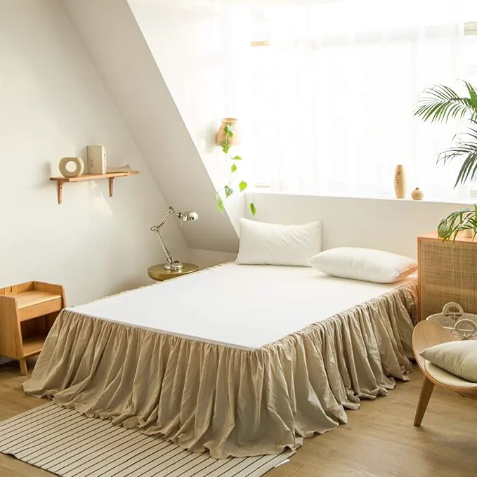 Certified BISELINA French Linen Bed Skirt with Pleated Frills 22-Inch Tailored Drop Natural Flax Cotton Blend Dust Ruffle Soft Cozy Farmhouse Bedding 22 quot King Linen Premium