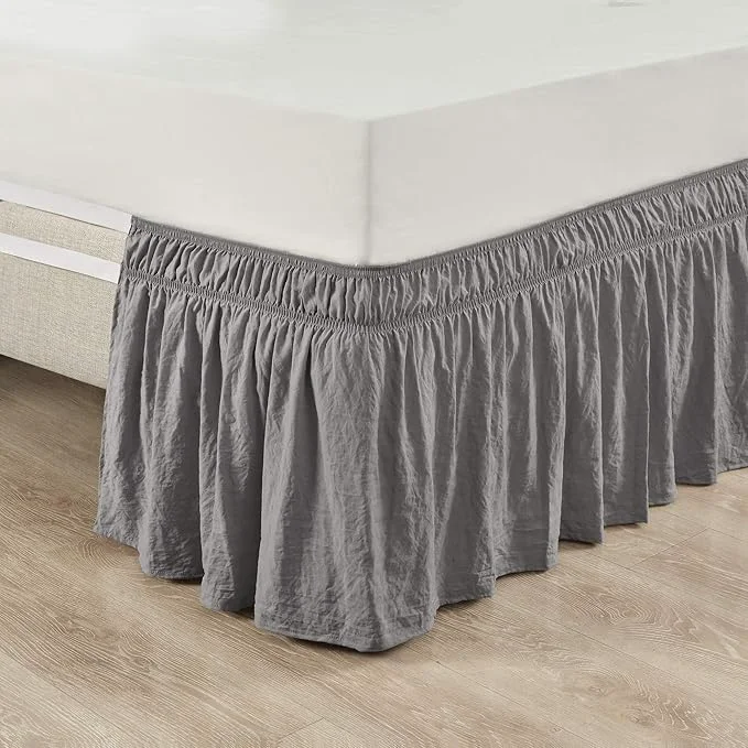 Pure Lush Decor Ruched Ruffle Elastic Easy Wrap Around Bed Skirt Single Twin Twin XL Full Dark Gray – Twin Bed Skirt – Dust Ruffle – Gray Bedskirts Fashionable