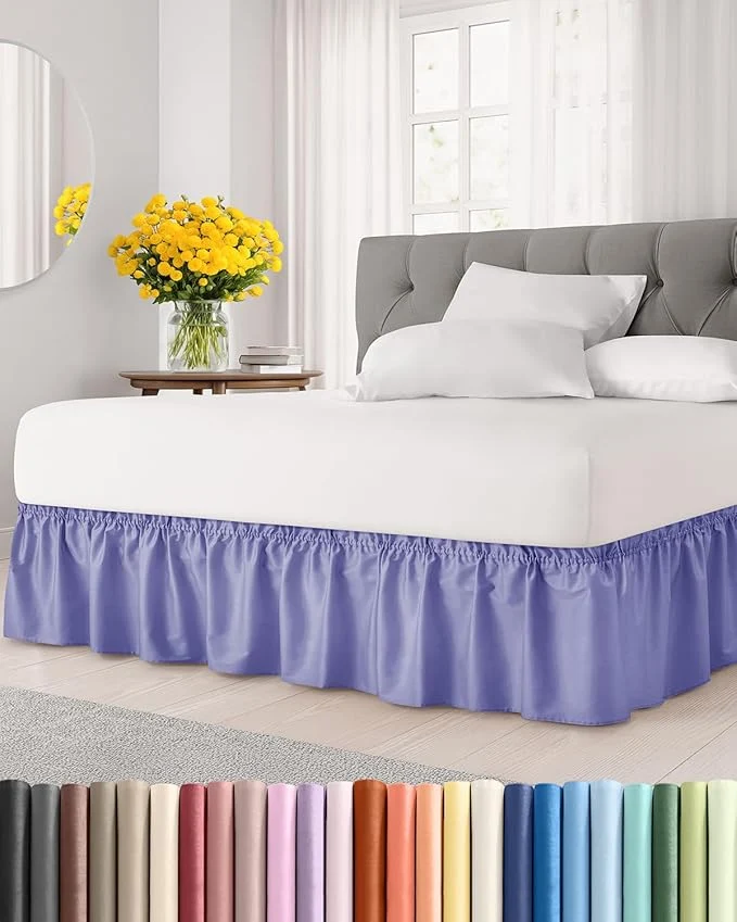 High-Grade Wrap Around Dust Ruffle Bed Skirt – Lavender – for Queen Size Beds with 21 Inch Drop – Elastic Strap – Adjustable Pleated Bedskirt with Brushed Fabric and Wrinkle – for Women Men Kids amp Teens Long-Lasting