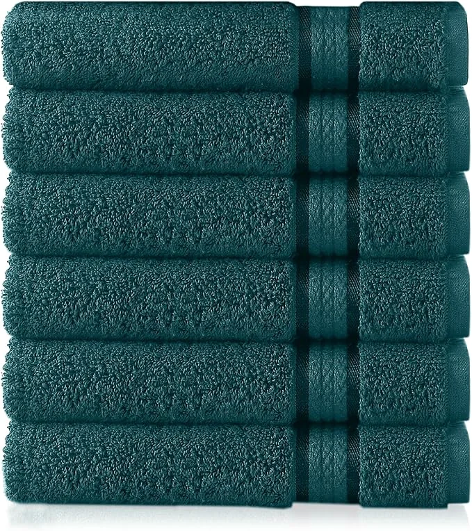 Selected Cotton Craft Ultra Soft 6 Pack Hand Towels 16×28 Teal Weighs 6 Ounces Each Organic