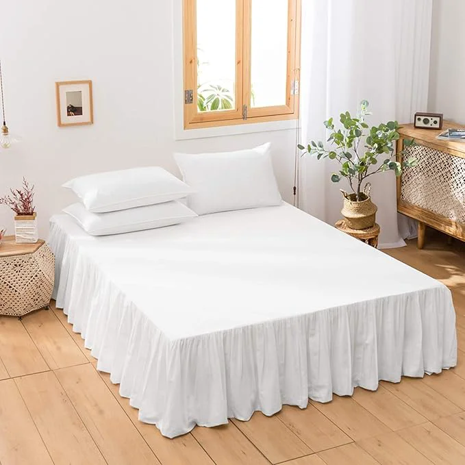 Flexible BISELINA French Linen Bed Skirt with Pleated Frills 14-Inch Tailored Drop Natural Flax Cotton Blend Dust Ruffle Soft Cozy Farmhouse Bedding 14 quot Queen White Artisan