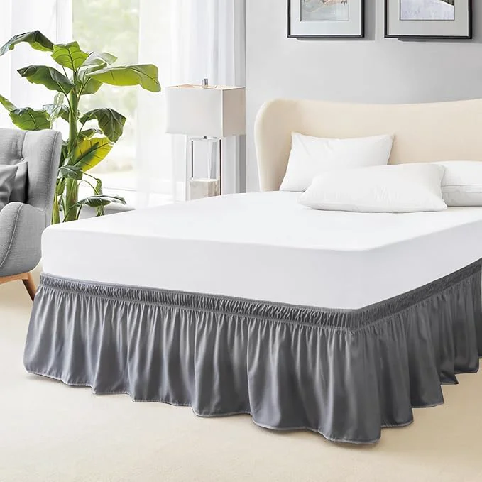 Trendy FreshCulture Twin Bed Skirt Elastic Wrap Around Bed Skirt Twin Bed Easy Fit with 15-Inch Tailored Drop Hotel Quality Bed Skirts for Adjustable Bed Dark Grey Specialty