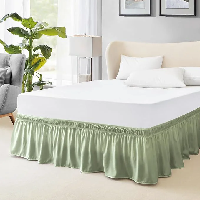 Responsible FreshCulture King Bed Skirt Dust Ruffle for King Size Bed Easy Fit with 15-Inch Tailored Drop Elastic Wrap Around Bed Skirt King Size Hotel Quality Bed Skirts for Adjustable Bed Sage Green High-Grade
