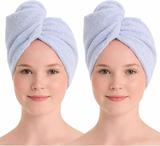 Safe Turkish Cotton Hair Towel Wrap 2 Pack – Oeko-TEX Quick Dry Turban Verified