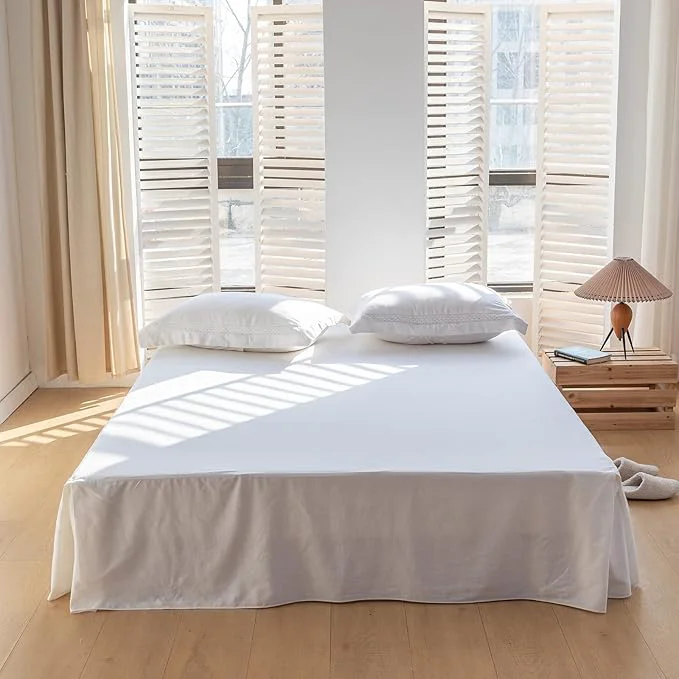 User-Friendly BISELINA French Linen Bed Skirt with Pleated Corner 14-Inch Tailored Drop Natural Flax Cotton Blend Basic Dust Ruffle Soft Cozy Farmhouse Bedding 14 quot Queen Basic White Green