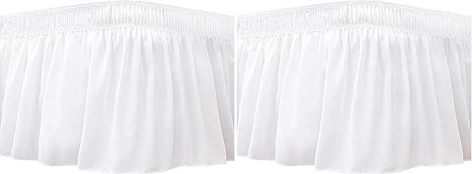 Luxury Biscaynebay Wrap Around Bed Skirts for Queen Beds 15 quot Drop White Adjustable Elastic Dust Ruffles Easy Fit Wrinkle amp Fade Resistant Silky Luxurious Fabric Machine Washable Pack of 2 Clean