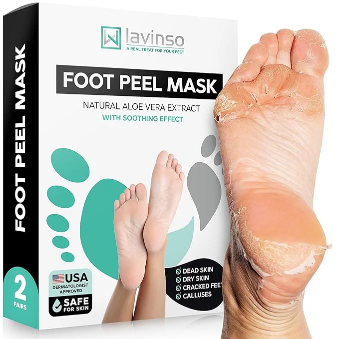 Organic Lavinso Foot Peel Mask for Dry Cracked Feet – 2 Pack Peeling Mask Removes Dead Trendy