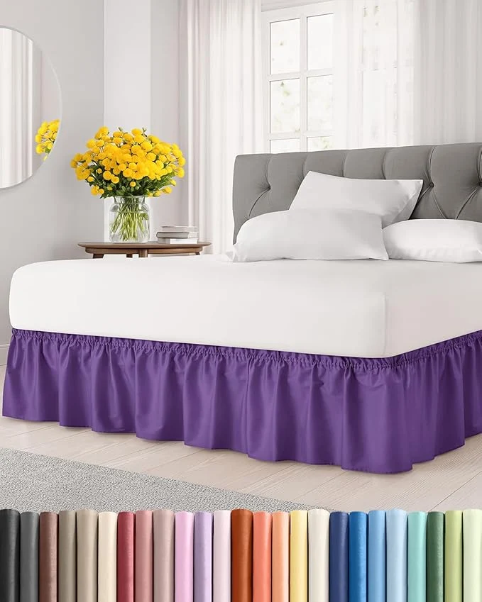 Elite Wrap Around Dust Ruffle Bed Skirt – Purple – for Full Size Beds with 21 Inch Drop – Easy Fit Elastic Strap – Adjustable Pleated Bedskirt w Brushed Fabric – Wrinkle – for Women Men Kids amp Teens Carefully Designed