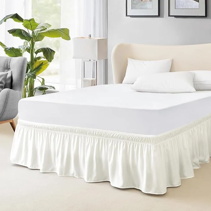 Easy-to-Use FreshCulture Elastic Wrap Around Bed Skirt – Easy Fit with 18-Inch Tailored Drop Hotel Quality Dust Ruffle for Full Size Bed Ivory World-Class