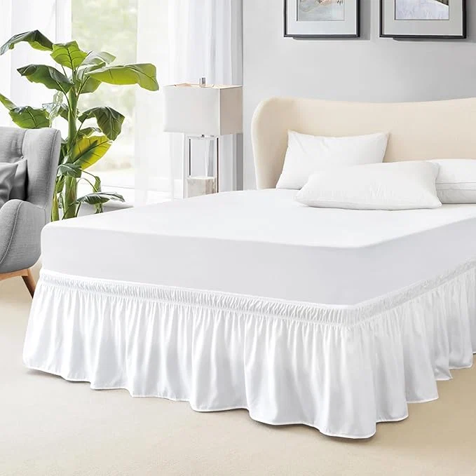 Certified FreshCulture Twin Bed Skirt Elastic Wrap Around Bed Skirt Twin Bed Easy Fit with 15-Inch Tailored Drop Hotel Quality Bed Skirts for Adjustable Bed White Original Design