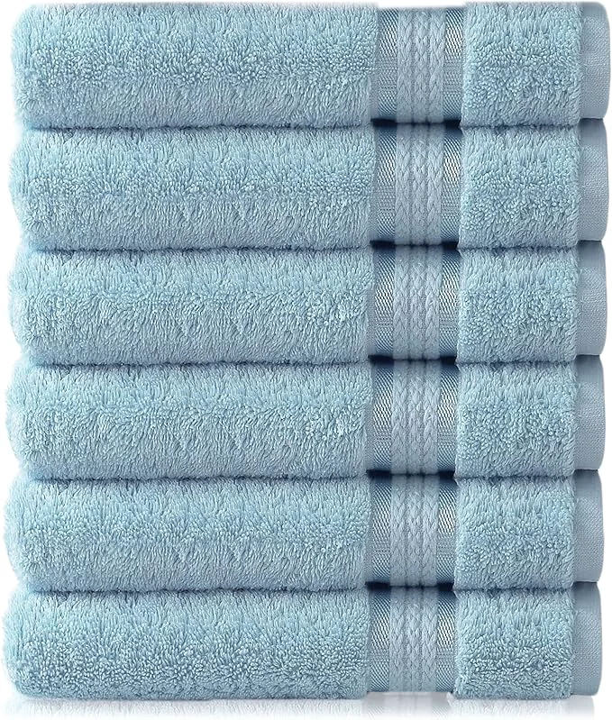Detailed Cotton Craft – 6 Pack – Ultra Soft Extra Large Hand Towels 16×28 Light Blue – Superior