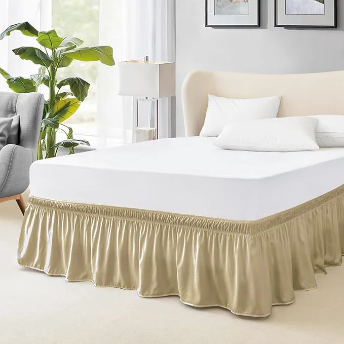 Practical FreshCulture King Bed Skirt Dust Ruffle for King Size Bed Easy Fit with 15-Inch Tailored Drop Elastic Wrap Around Bed Skirt King Size Hotel Quality Bed Skirts for Adjustable Bed Beige Classic