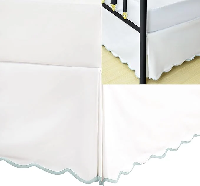 Lightweight HIG Queen Bed Skirt – Easy Fit Scallop Edge Pleated Bedskirts With Spilt Coner 18 Inch Drop Anti-Slip Dust Ruffle Thick Fabric for Enhanced Privacy Pre-Washed for Long-Lasting Use Machine Washable Traditional