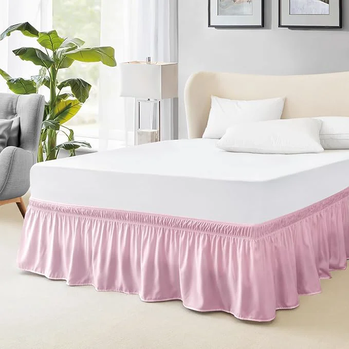 Elegant FreshCulture Elastic Wrap-Around Bed Skirt – Twin Bed 15-Inch Drop Dusty Pink Professional