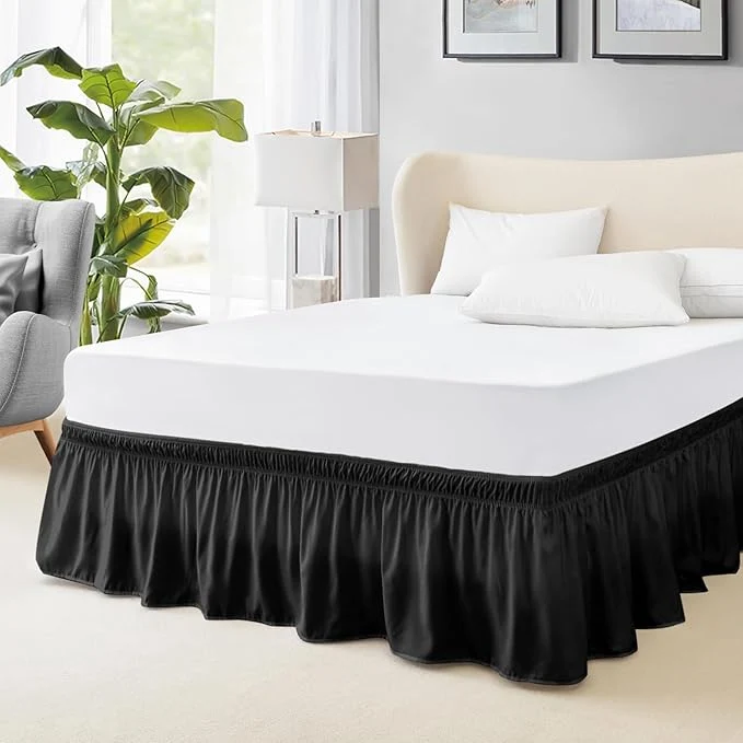High-End FreshCulture Twin Bed Skirt Elastic Wrap Around Bed Skirt Twin Bed Easy Fit with 15-Inch Tailored Drop Hotel Quality Bed Skirts for Adjustable Bed Black Superior