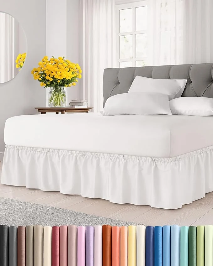 Reliable Wrap Around Dust Ruffle Bed Skirt – Antique White – for Full Size Beds w 15 Inch Drop – Easy Fit Elastic Strap – Adjustable Pleated Bedskirt w Brushed Fabric Wrinkle Women Men Kids amp Teens Optimized