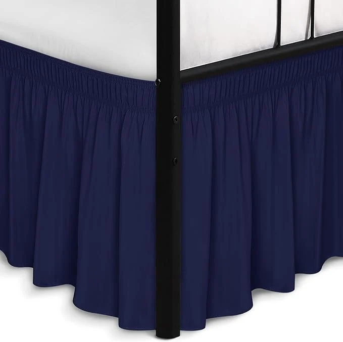Modern Biscaynebay Wrap Around Bed Skirts with Split Corners for Queen Beds 17 quot Drop Navy Elastic Dust Ruffles Easy Fit Wrinkle amp Fade Resistant Silky Luxurious Fabric Solid Machine Washable Efficient